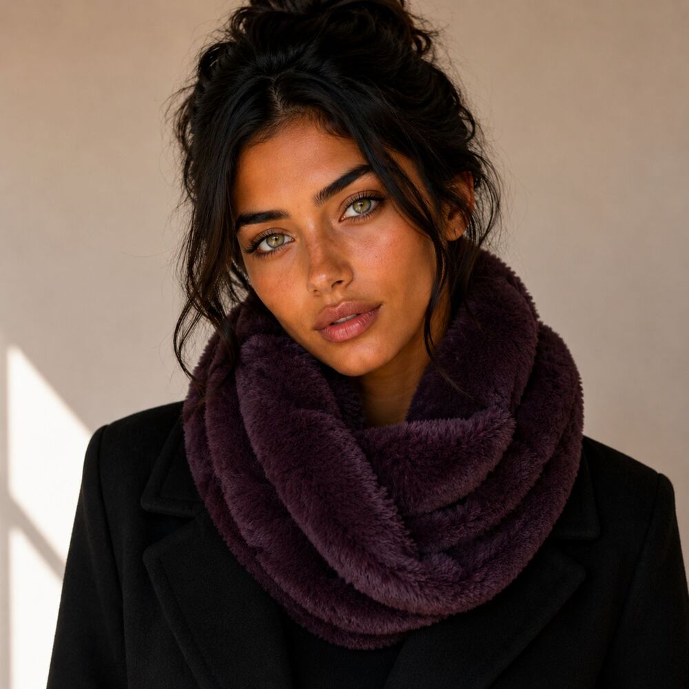 Infinity Scarf Purple New Faux Fur Plush Cozy Loop Cyn Cyn Design NWT